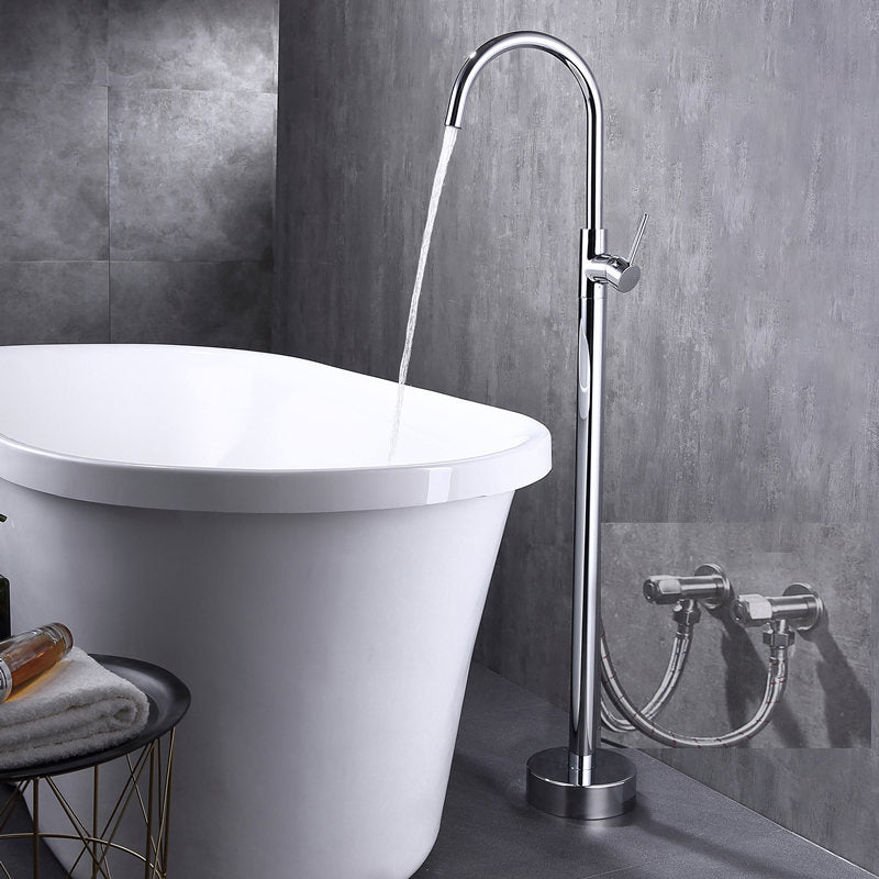 Modern Floor Mounted Metal Freestanding Tub Filler Freestanding High Arc Tub Faucet Set