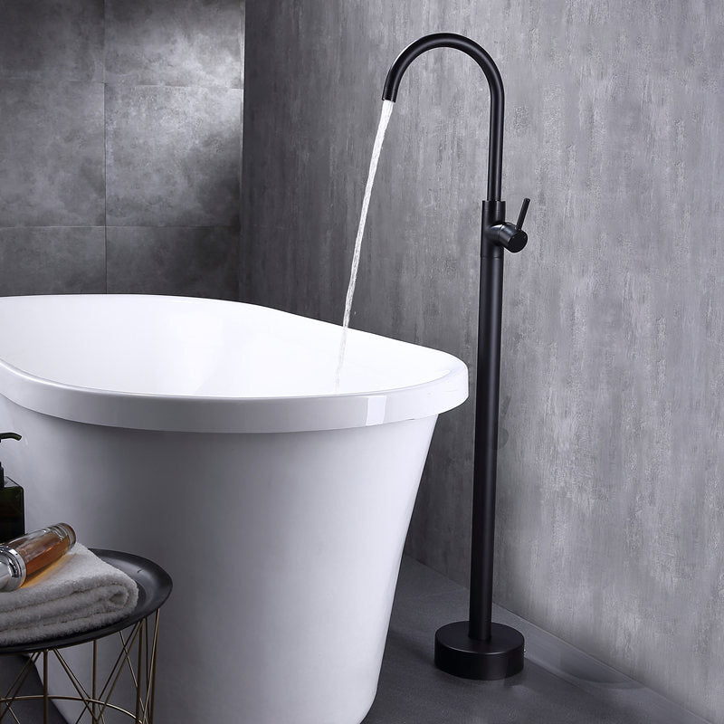 Modern Floor Mounted Metal Freestanding Tub Filler Freestanding High Arc Tub Faucet Set
