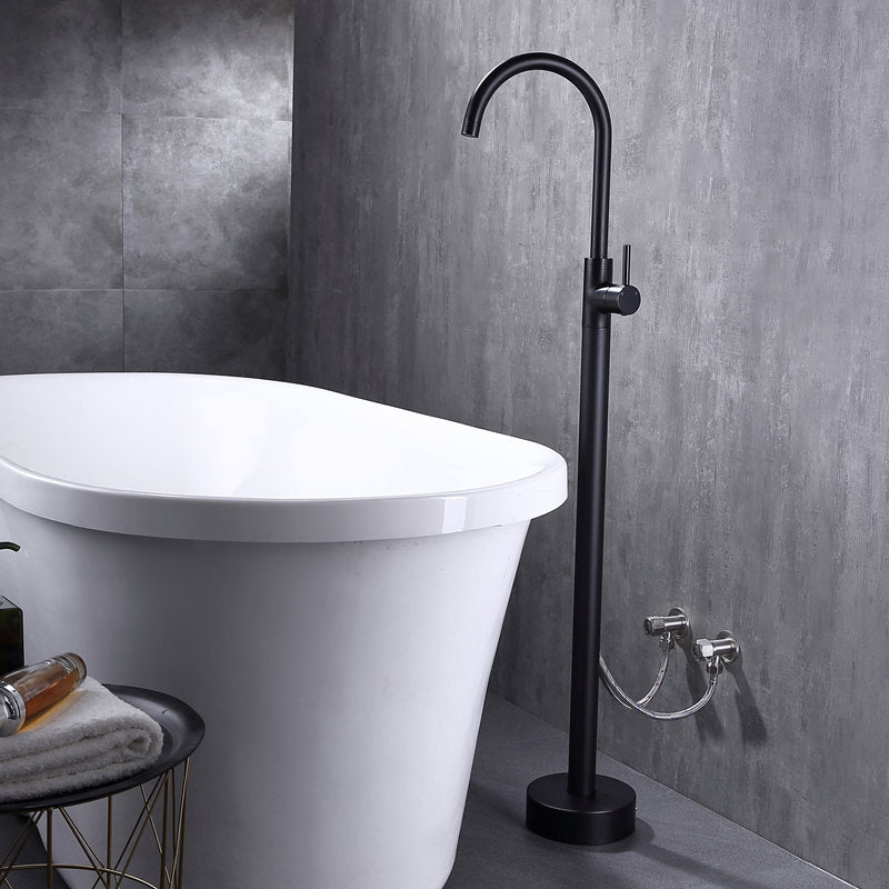 Modern Floor Mounted Metal Freestanding Tub Filler Freestanding High Arc Tub Faucet Set