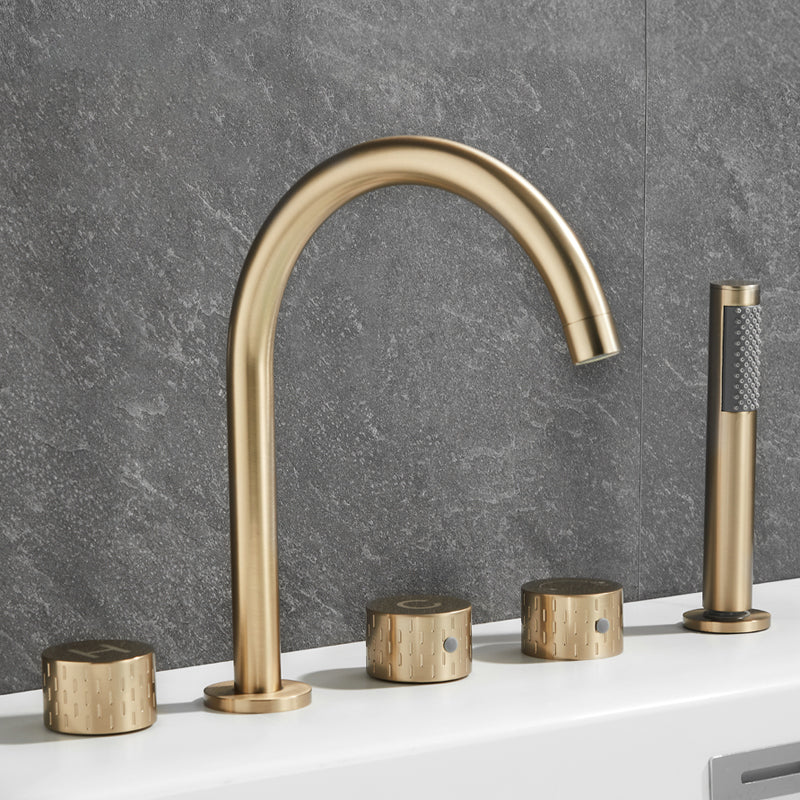 Deck Mounted Copper Roman Tub Faucet Low Arc 3 Handles Roman Tub Faucet Set