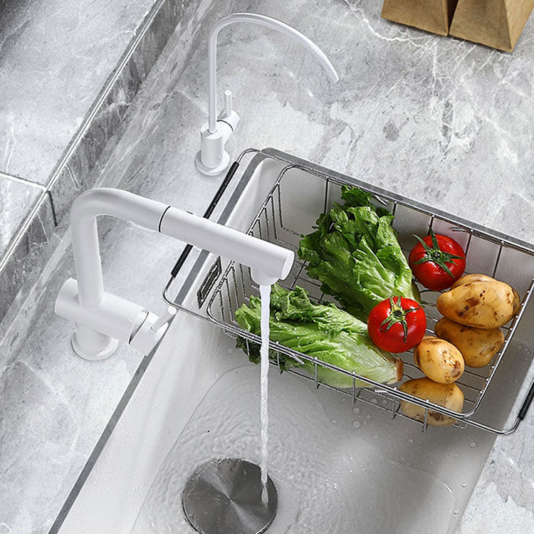 Contemporary Single Bowl Sink Overflow Hole Faucet Kitchen Sink in White