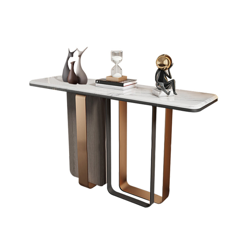 Stone Rectangle Console Table 31.5-inch Tall End Table with Stainless Steel Legs