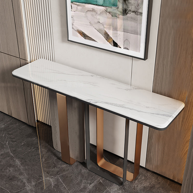 Stone Rectangle Console Table 31.5-inch Tall End Table with Stainless Steel Legs