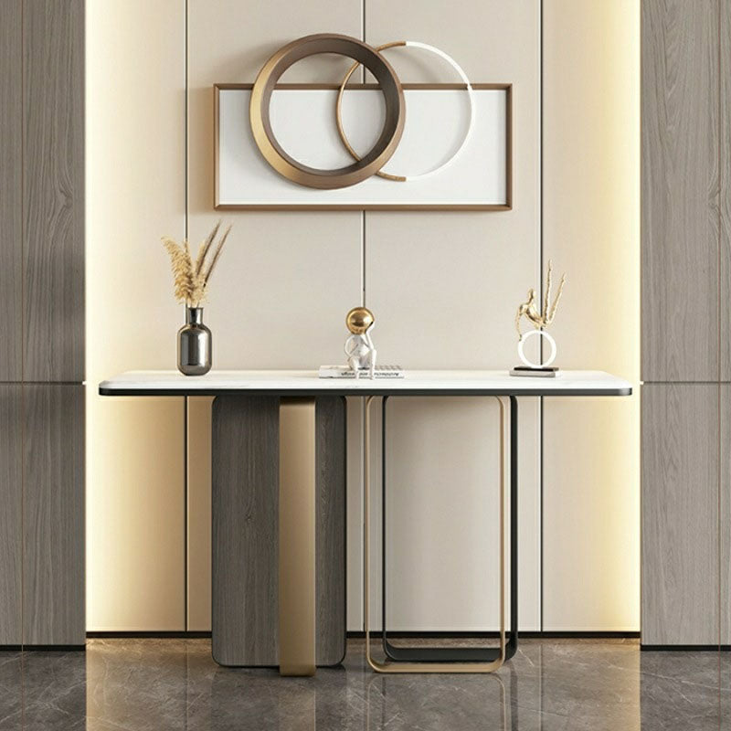 Stone Rectangle Console Table 31.5-inch Tall End Table with Stainless Steel Legs