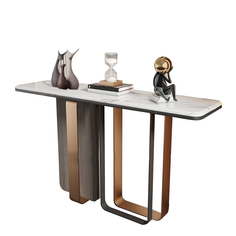 Stone Rectangle Console Table 31.5-inch Tall End Table with Stainless Steel Legs
