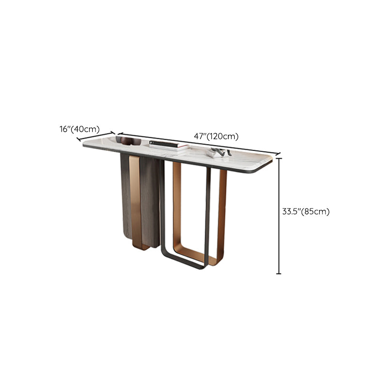 Stone Rectangle Console Table 31.5-inch Tall End Table with Stainless Steel Legs