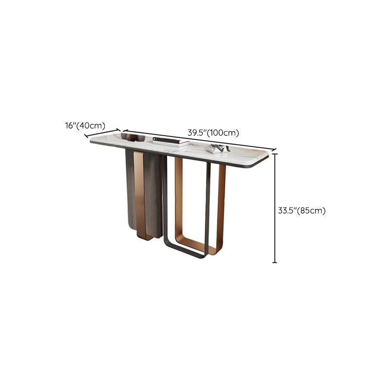 Stone Rectangle Console Table 31.5-inch Tall End Table with Stainless Steel Legs