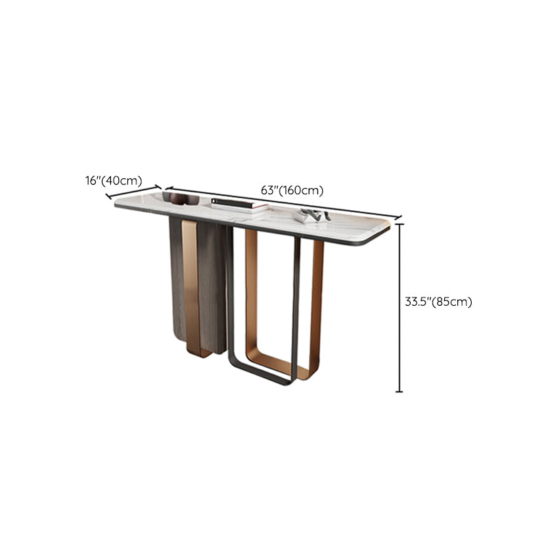 Stone Rectangle Console Table 31.5-inch Tall End Table with Stainless Steel Legs