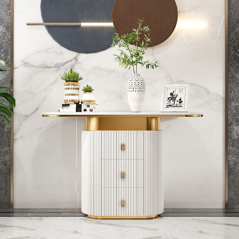 Glam Oval Accent Table Marble Sofa Console Table with Drawer for Hall