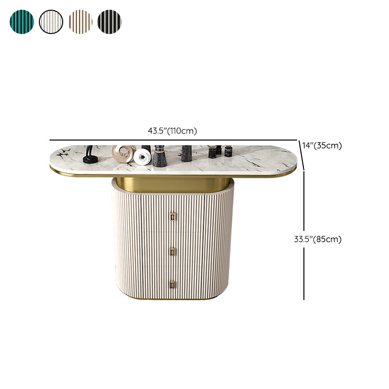 Glam Oval Accent Table Marble Sofa Console Table with Drawer for Hall