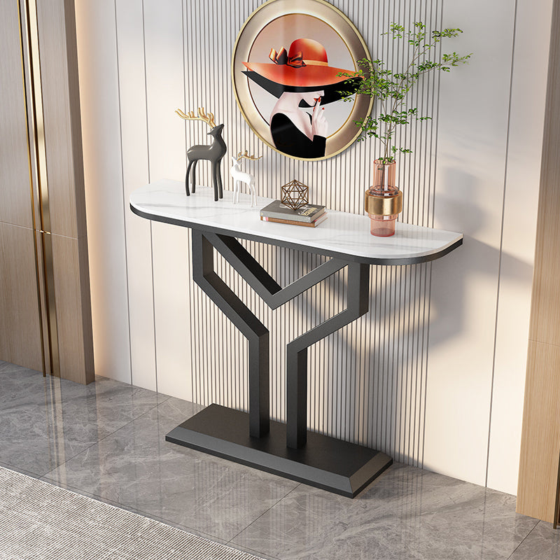 Stone Half Moon Accent Table 1-shelf 11.81" Wide Console Table