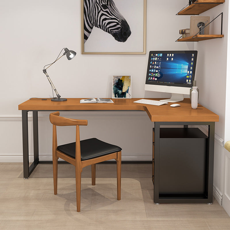 Contemporary Style Iron Office Desk L-Shape Writing Desk for Office