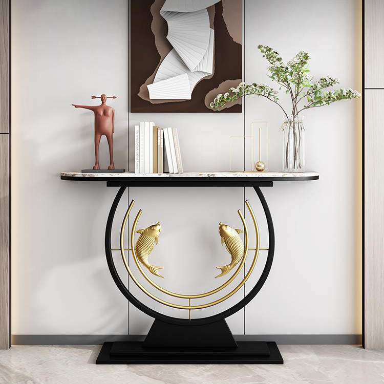 Glam Console Sofa Table Antique Finish Half Moon Console Table