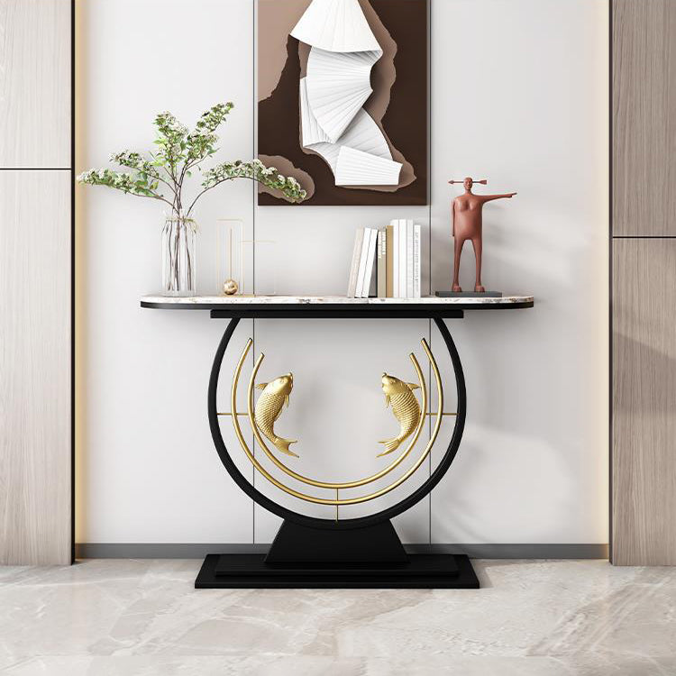 Glam Console Sofa Table Antique Finish Half Moon Console Table