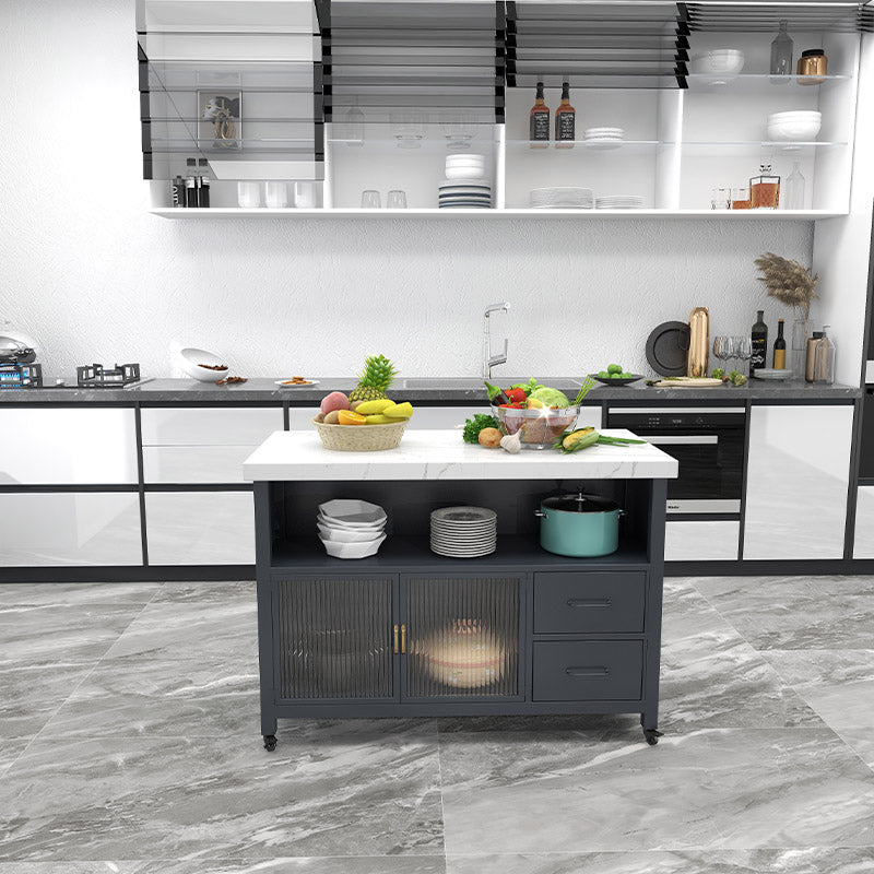Modern Kitchen Island Table Dining Room Prep Table with Storage Cabinet