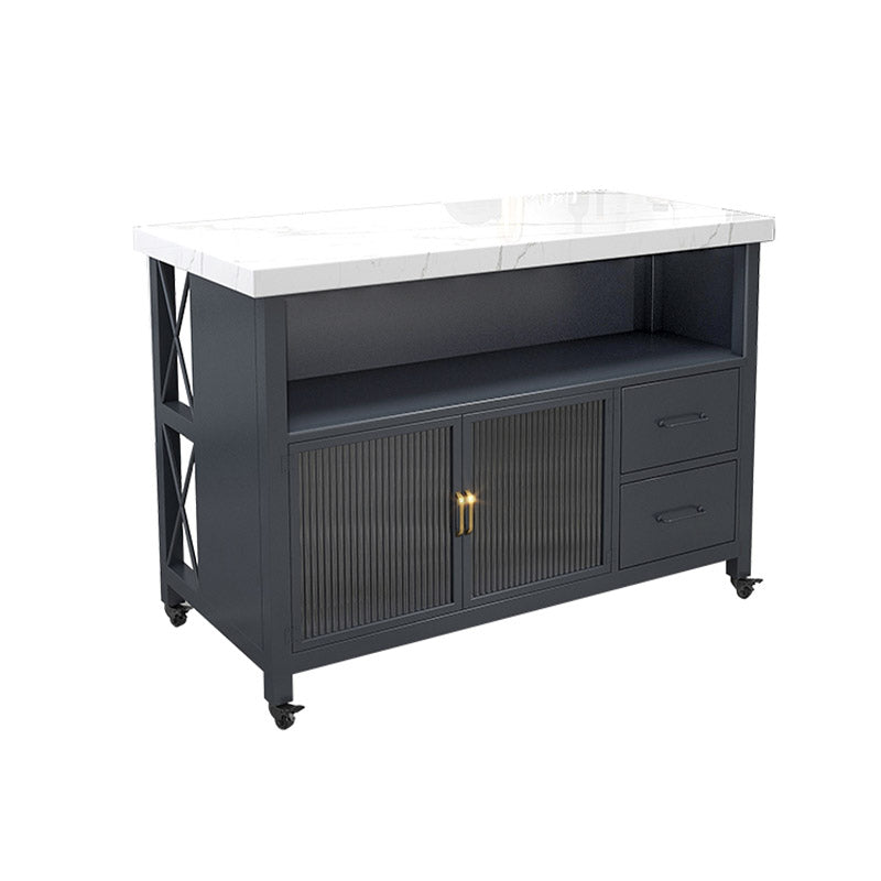 Modern Kitchen Island Table Dining Room Prep Table with Storage Cabinet