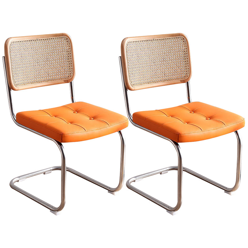 Metal Side Chair Modern Style Open Back Armless Chair with Silver Leg