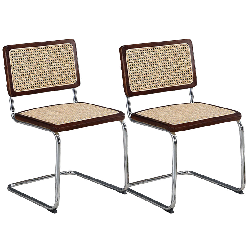 Metal Side Chair Modern Style Open Back Armless Chair with Silver Leg