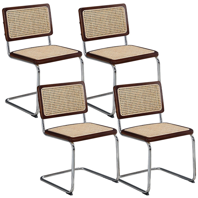 Metal Side Chair Modern Style Open Back Armless Chair with Silver Leg