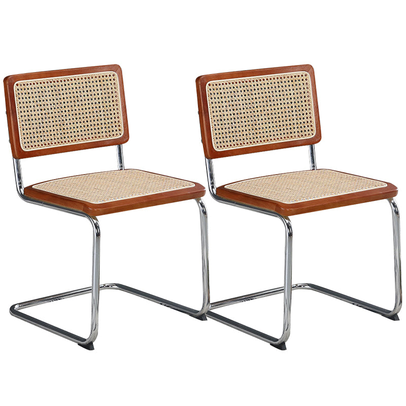 Metal Side Chair Modern Style Open Back Armless Chair with Silver Leg