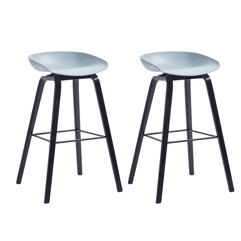 Plastic Bar Stool Low Back Dining Stool with Solid Wood Base