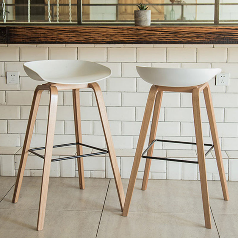 Plastic Bar Stool Low Back Dining Stool with Solid Wood Base
