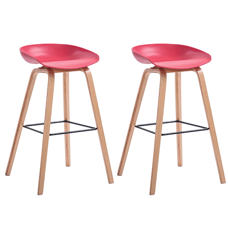 Plastic Bar Stool Low Back Dining Stool with Solid Wood Base