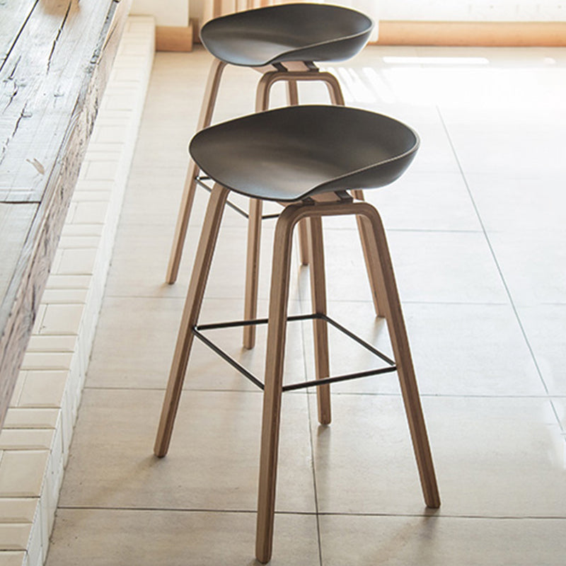 Plastic Bar Stool Low Back Dining Stool with Solid Wood Base