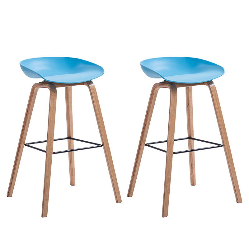 Plastic Bar Stool Low Back Dining Stool with Solid Wood Base