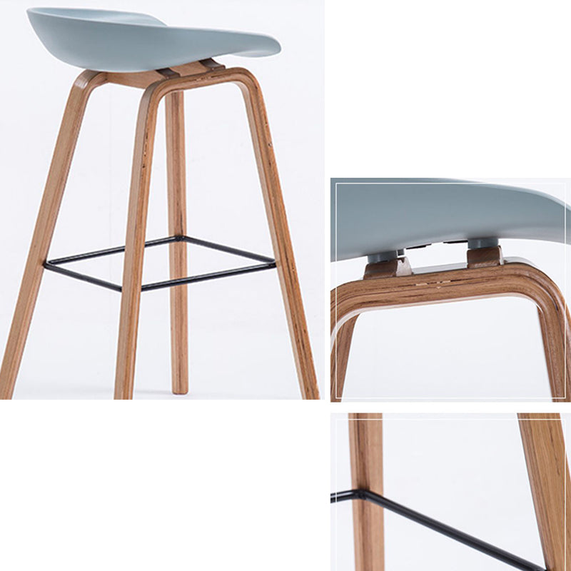 Plastic Bar Stool Low Back Dining Stool with Solid Wood Base
