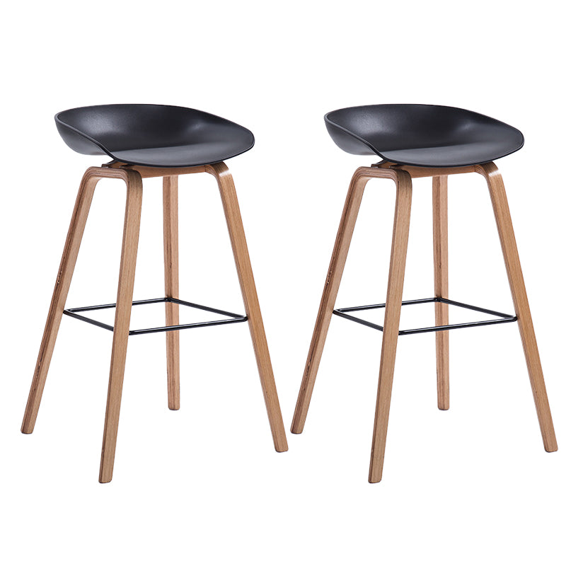 Plastic Bar Stool Low Back Dining Stool with Solid Wood Base