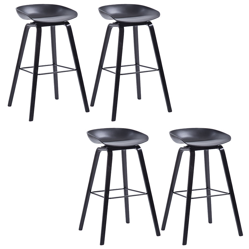 Plastic Bar Stool Low Back Dining Stool with Solid Wood Base