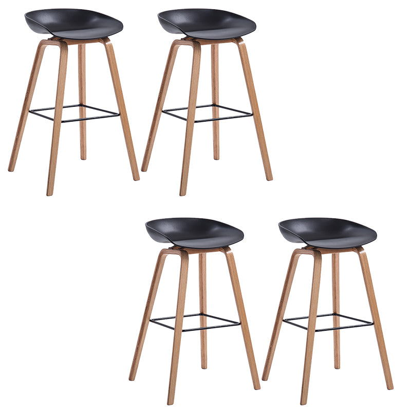 Plastic Bar Stool Low Back Dining Stool with Solid Wood Base