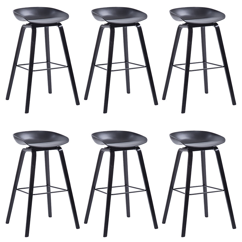 Plastic Bar Stool Low Back Dining Stool with Solid Wood Base