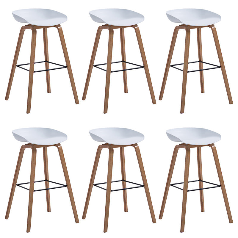Plastic Bar Stool Low Back Dining Stool with Solid Wood Base