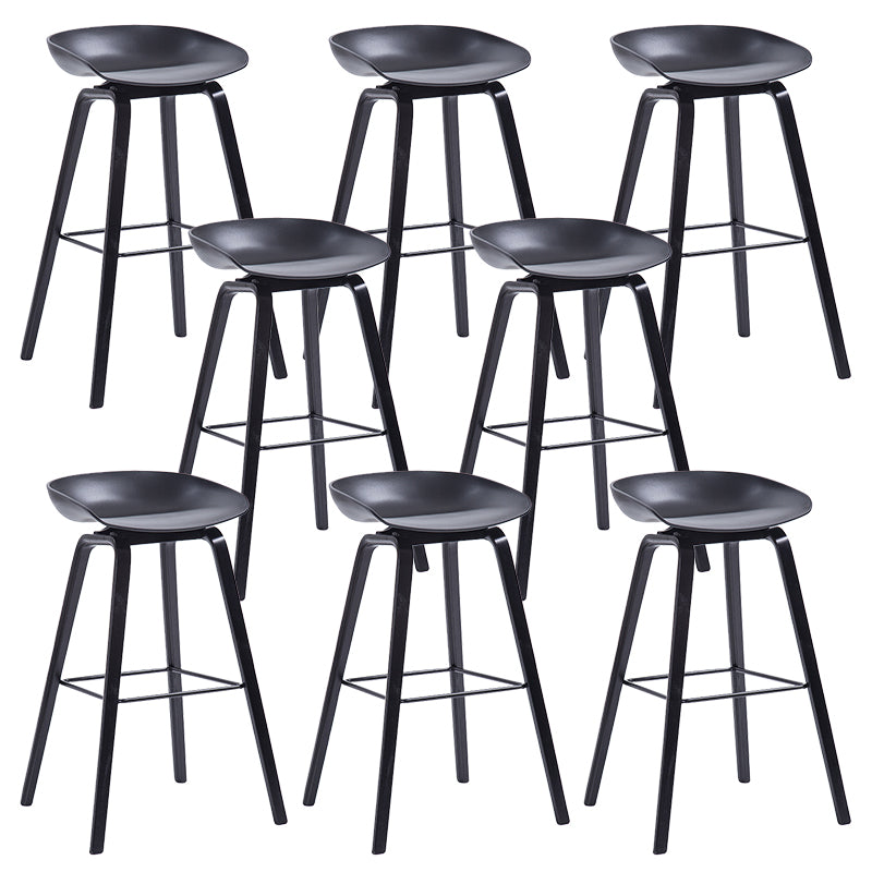 Plastic Bar Stool Low Back Dining Stool with Solid Wood Base