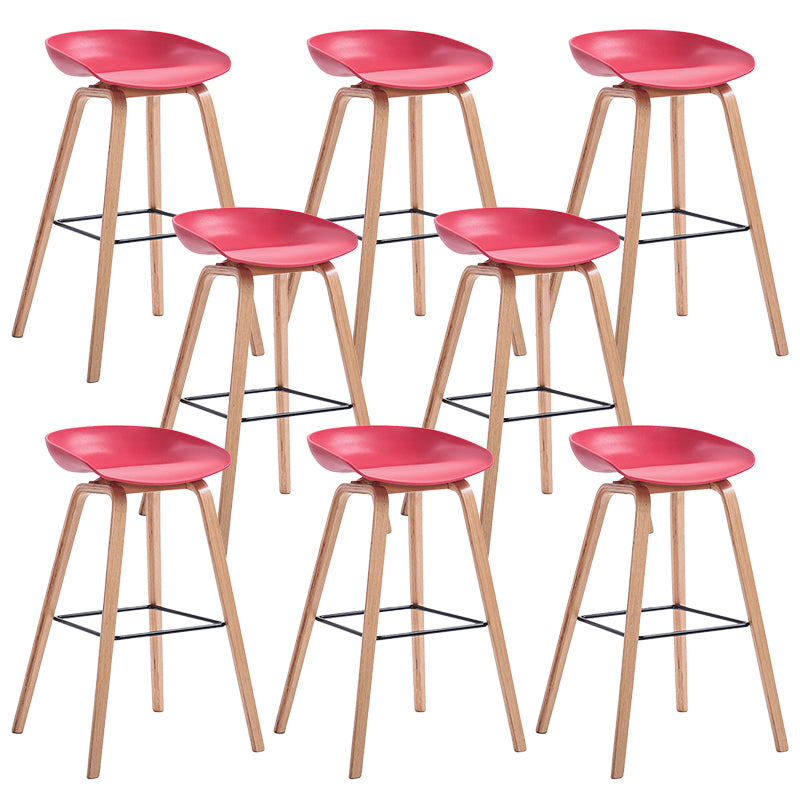 Plastic Bar Stool Low Back Dining Stool with Solid Wood Base