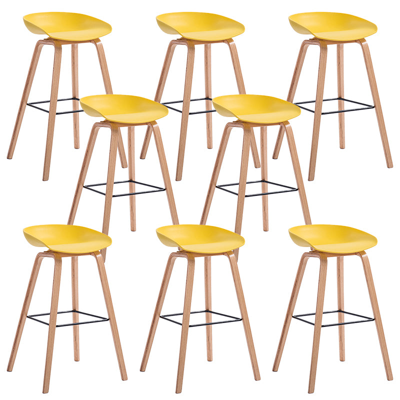 Plastic Bar Stool Low Back Dining Stool with Solid Wood Base