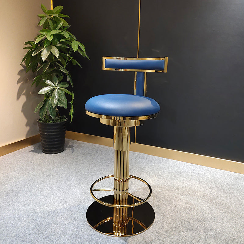 Glam Style Bar Stool Leather Backrest Bar Stools for Dining Room with Metal Base