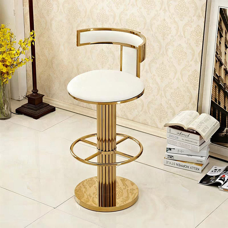 Glam Style Bar Stool Leather Backrest Bar Stools for Dining Room with Metal Base