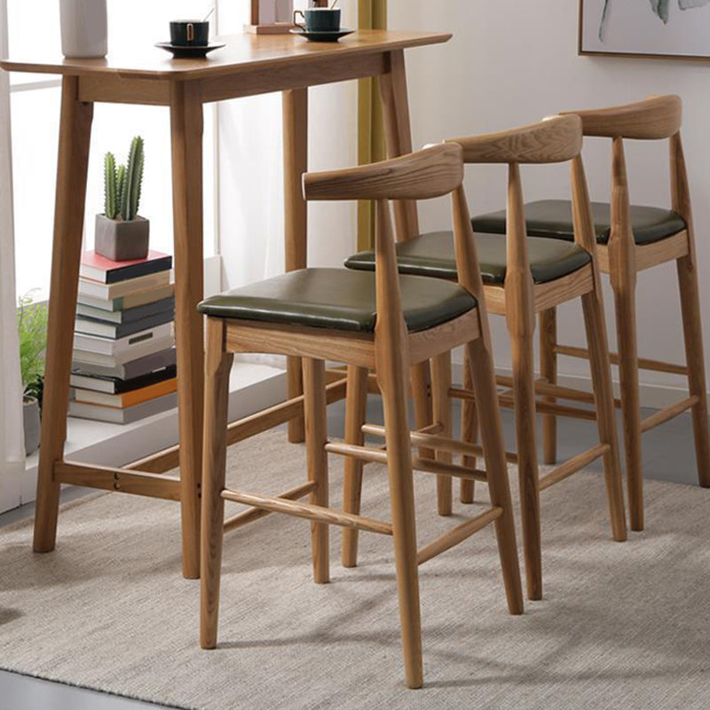 Faux Leather Dining Stools Industrial Style Bar Stool with Solid Wood Base