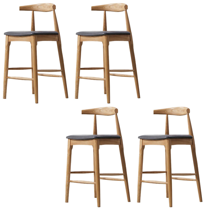 Faux Leather Dining Stools Industrial Style Bar Stool with Solid Wood Base