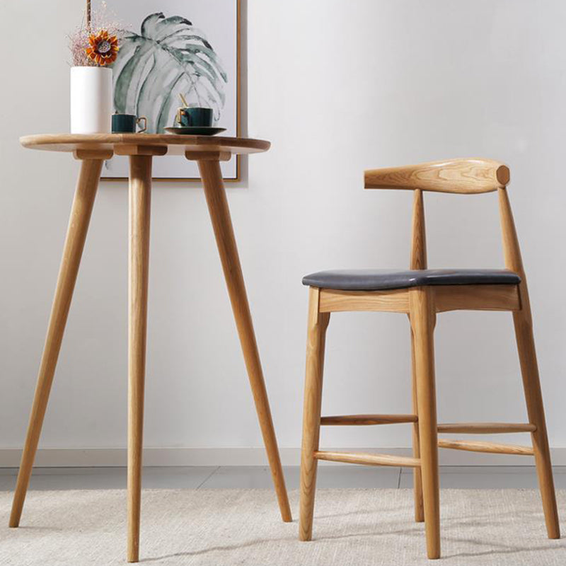 Faux Leather Dining Stools Industrial Style Bar Stool with Solid Wood Base