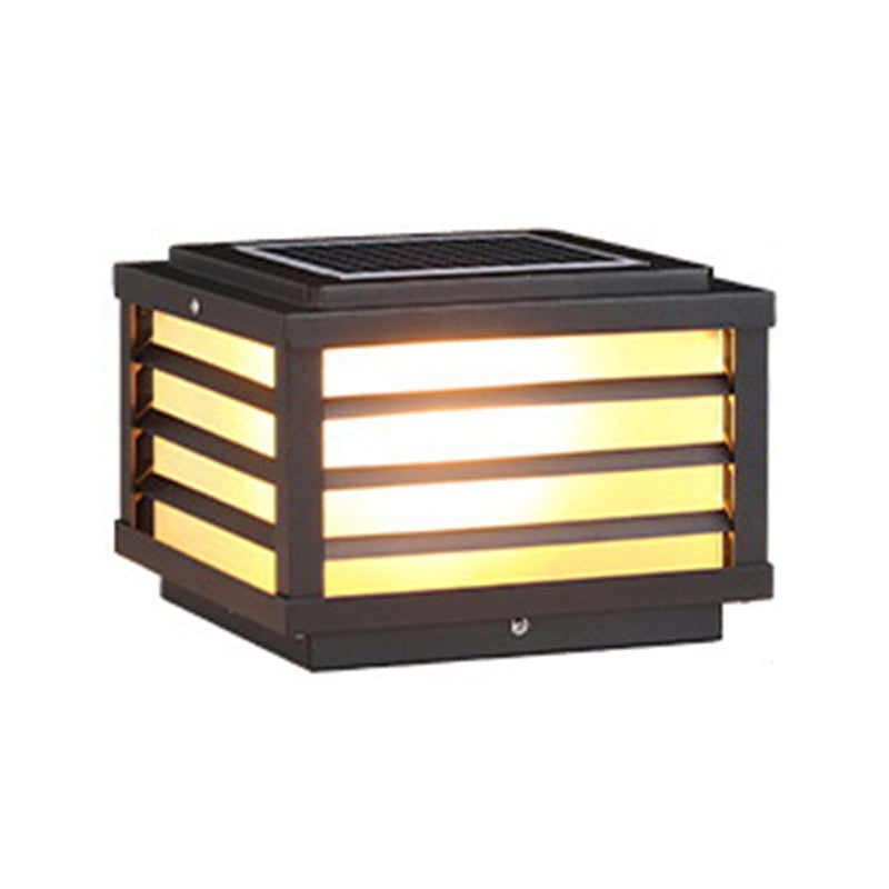 Rectangular Shape Metal Solar Pillar Lamp Modern 1 Light Outdoor Light in Black