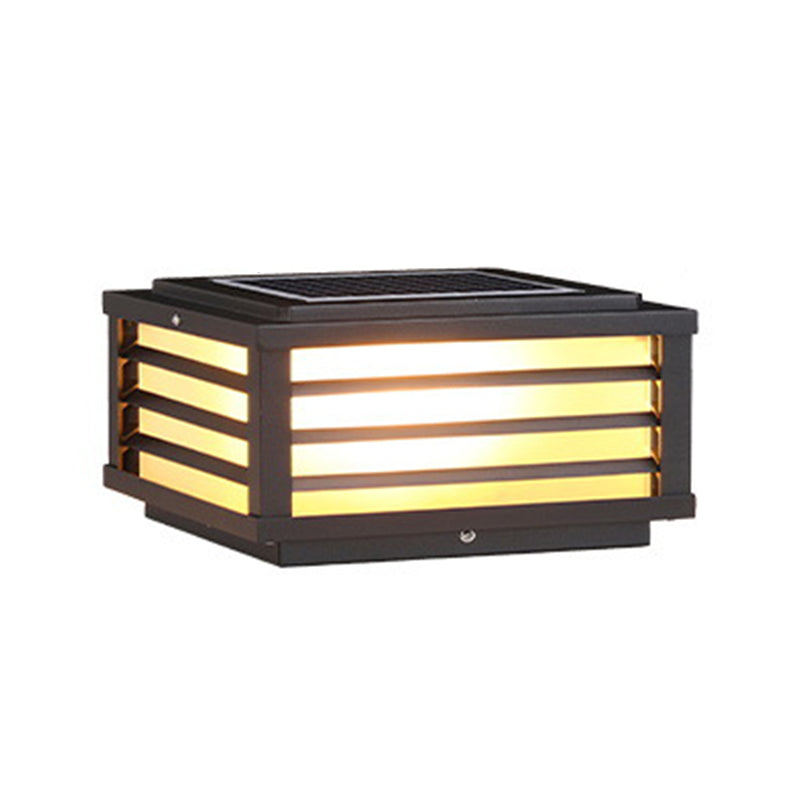 Rectangular Shape Metal Solar Pillar Lamp Modern 1 Light Outdoor Light in Black