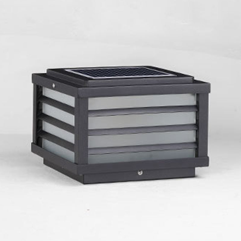 Rectangular Shape Metal Solar Pillar Lamp Modern 1 Light Outdoor Light in Black