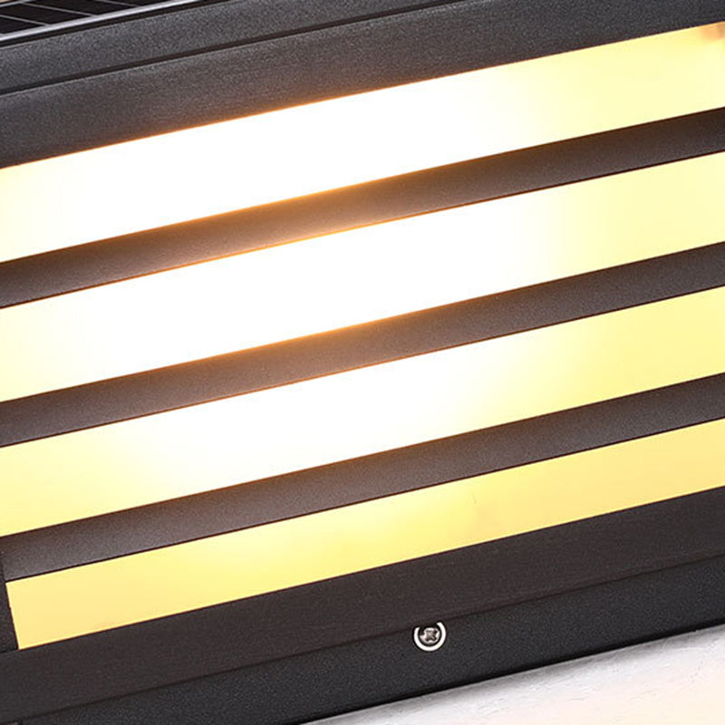 Rectangular Shape Metal Solar Pillar Lamp Modern 1 Light Outdoor Light in Black
