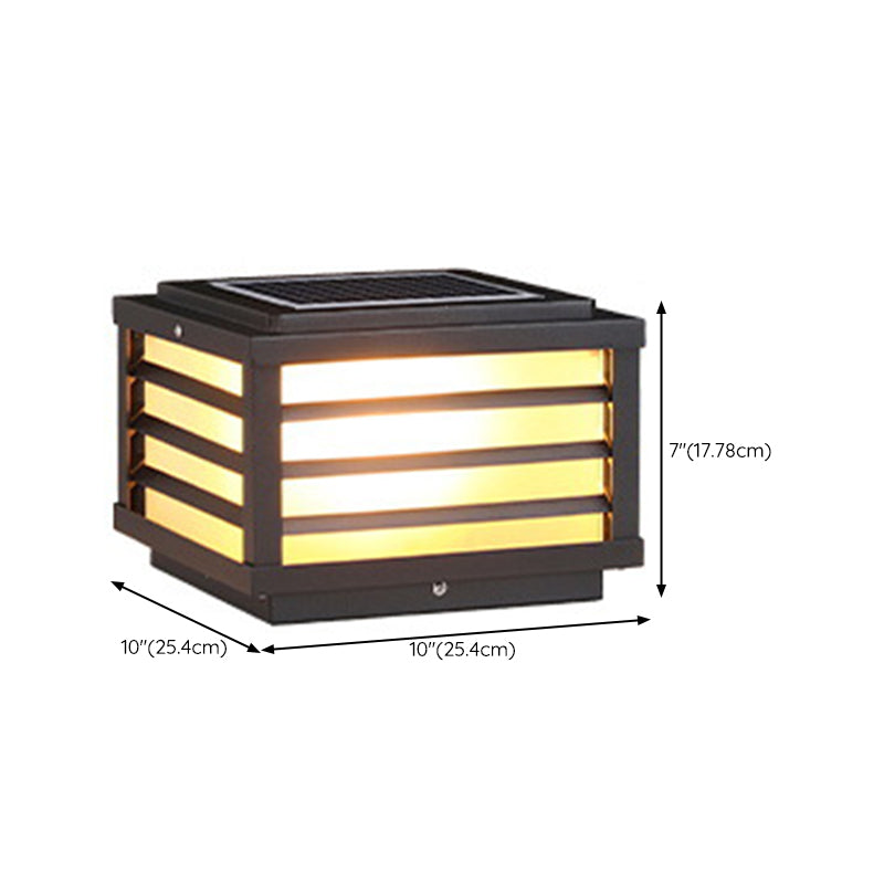 Rectangular Shape Metal Solar Pillar Lamp Modern 1 Light Outdoor Light in Black