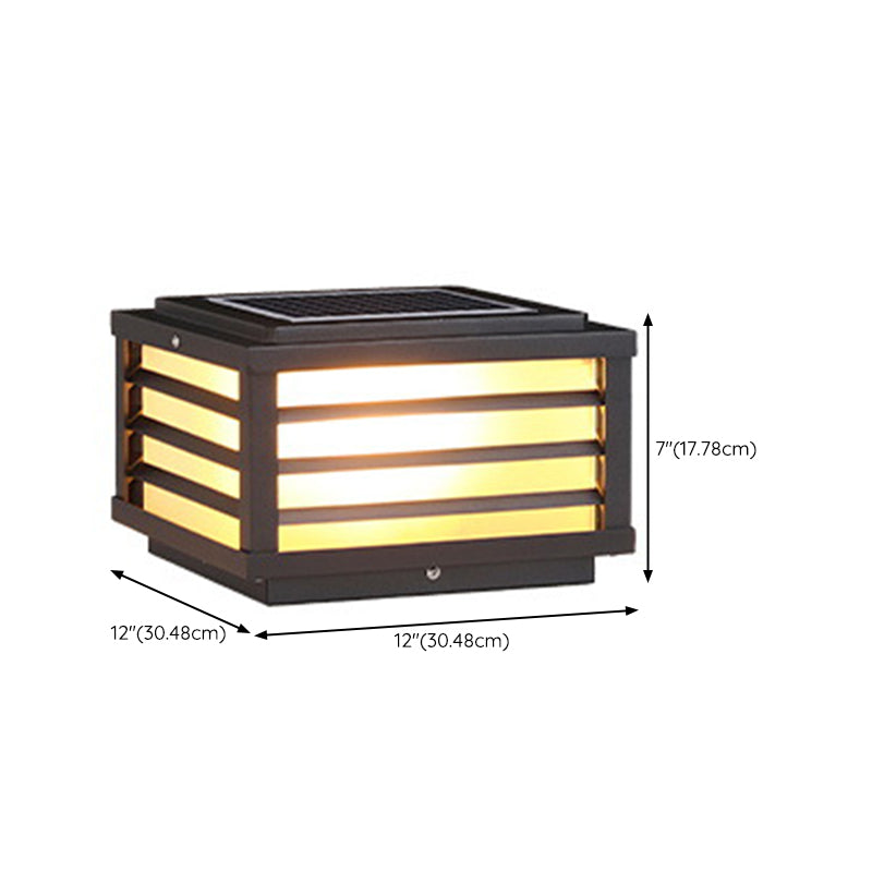 Rectangular Shape Metal Solar Pillar Lamp Modern 1 Light Outdoor Light in Black