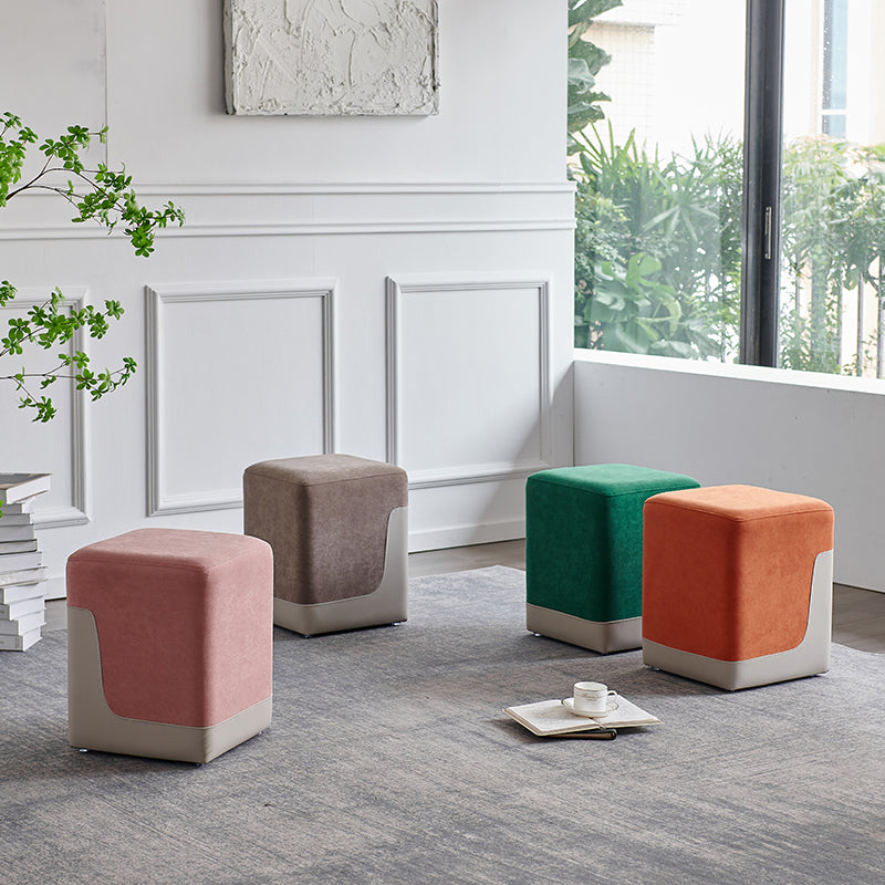 Colorblock Flannel Pouf Modern Simple Square Upholstered Ottoman